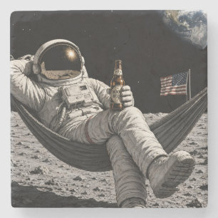 Dessous-de-verre En Pierre Astronaute buvant de la bière sur la Lune