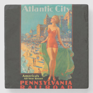 Dessous-de-verre En Pierre Atlantic City Beach Beauté Vintage Art