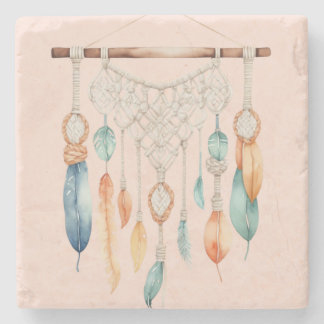 Dessous-de-verre En Pierre Attrape-rêves vintage boho à plumes