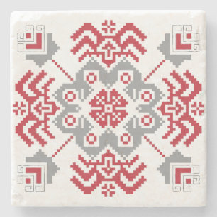 Dessous-de-verre En Pierre Auseklis letton Médaillon géométrique d'art popula