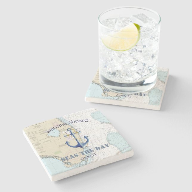Dessous-de-verre En Pierre Authentique Accueil Nautique À Bord Du Nom Du Bate (Côté)