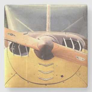 Dessous-de-verre En Pierre Avion propulseur Avion Jaune Biplanes