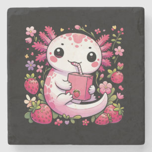 Dessous-de-verre En Pierre Axolotl Boire du lait de fraise japonais