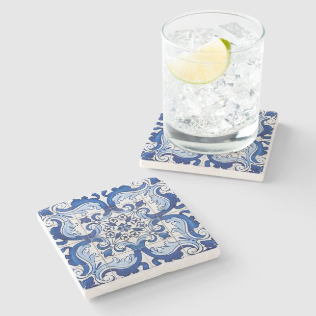 Dessous-de-verre En Pierre Azulejo Modèle Floral portugais (Côté)