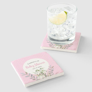 Dessous-de-verre En Pierre Baby Shower Gouttes de Neige Blanches Taches Roses