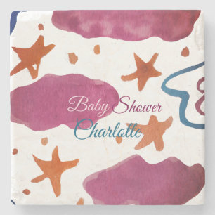 Dessous-de-verre En Pierre Baby shower nuages rose bleu ajouter nom aquarelle