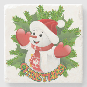 Dessous-de-verre En Pierre Baby Snowman avec ornement de flocons de neige en