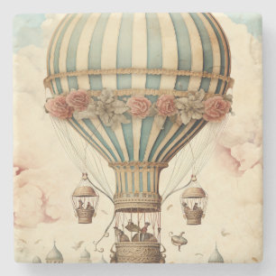 Dessous-de-verre En Pierre Balloon à air chaud vintage Floral Bleu