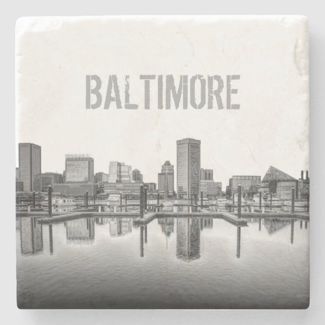 Dessous-de-verre En Pierre Baltimore Skyline - Noir et blanc (Devant)