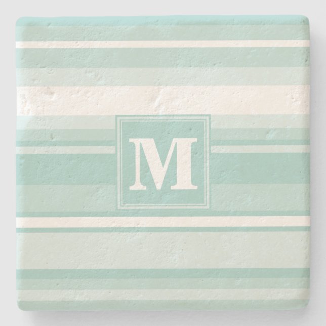 Dessous-de-verre En Pierre Bandes vertes de menthe monogramme (Devant)