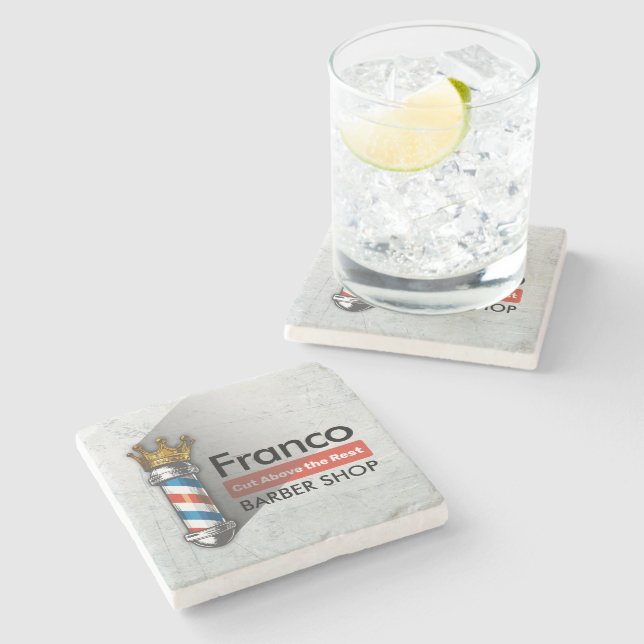 Dessous-de-verre En Pierre Barber Hair Shop King Crown Barber Pole Hair Salon (Côté)