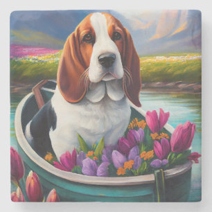 Dessous-de-verre En Pierre Basset Hound Dog sur une pagaie : une aventure Pit