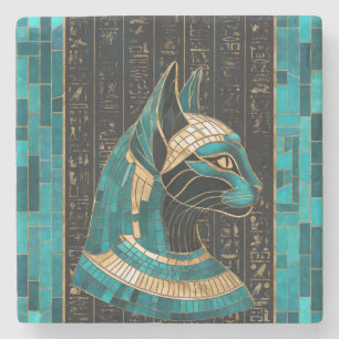 Dessous-de-verre En Pierre Bastet, déesse chatte égyptienne - Art mosaïque