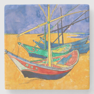 Dessous-de-verre En Pierre Bateaux de Van Gogh Impressionnisme Plage