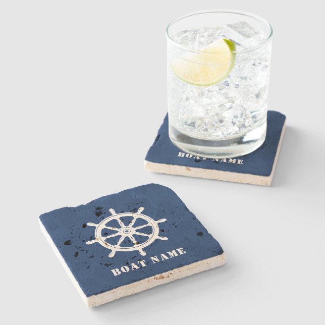 Dessous-de-verre En Pierre Bateaux nautiques Roue et votre nom de bateau en b (Côté)