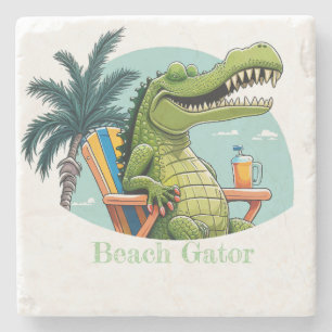Dessous-de-verre En Pierre Beach Gator allongé sur la plage avec texte