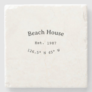 Dessous-de-verre En Pierre Beach house et. Date année coordonnées personnalis