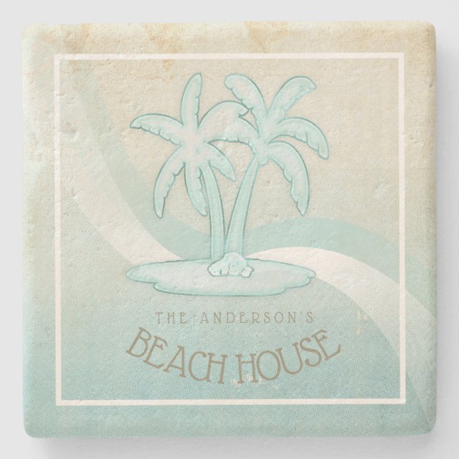 Dessous-de-verre En Pierre Beach House Palm Trees Aqua ID623 (Devant)