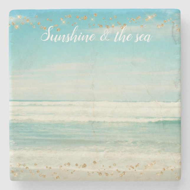 Dessous-de-verre En Pierre Beach Ocean Waves Gold Confetti     (Devant)