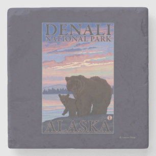 Dessous-de-verre En Pierre Bear and Cub - Denali National Park, Alaska