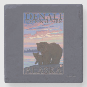 Dessous-de-verre En Pierre Bear and Cub - Denali National Park, Alaska