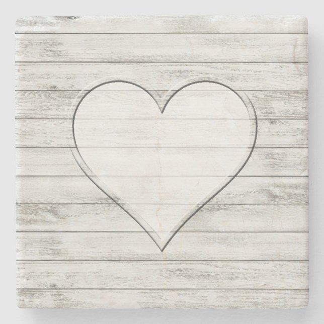 Dessous-de-verre En Pierre Beau coeur en bois rustique de texture (Devant)