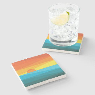 Dessous-de-verre En Pierre Beau coucher de soleil et vagues de mer
