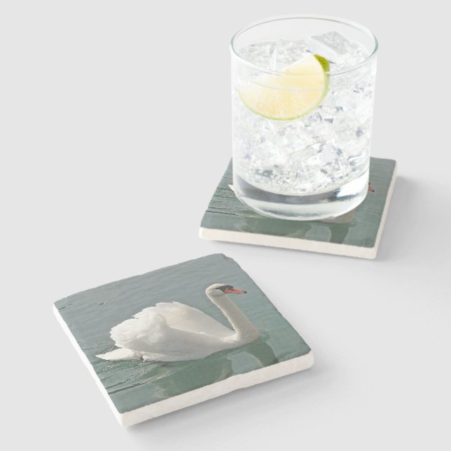 Dessous-de-verre En Pierre Beau cygne blanc (Côté)