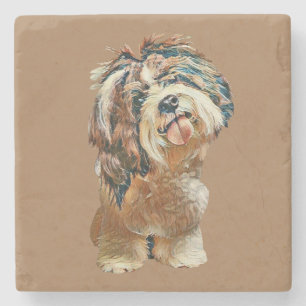 Dessous-de-verre En Pierre Beau Dessous de verre en marbre peint Shih Tzu