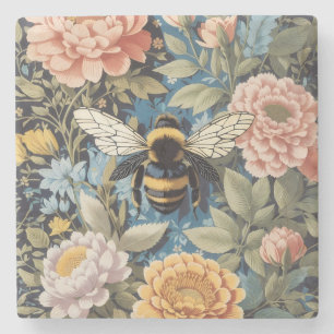 Dessous-de-verre En Pierre Beau Pastel Floral Et Bumblebee