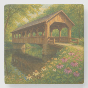 Dessous-de-verre En Pierre Beau pont couvert d'été art