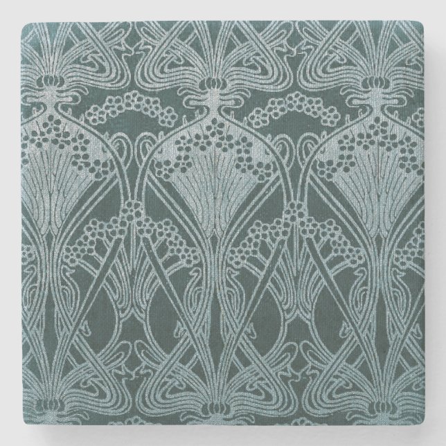 Dessous-de-verre En Pierre Beau, turquoise argenté, Art nouveau motif, floral (Devant)