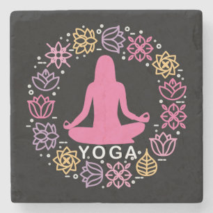 Dessous-de-verre En Pierre Beau Yoga Pose Floral Design