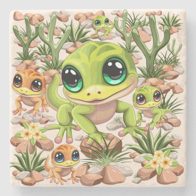 Dessous-de-verre En Pierre Bébé Geckos jote personnages de dessin (Devant)