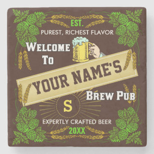Dessous-de-verre En Pierre Beer Brewpub Hops / Barley Bienvenue :Personnalis