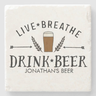 Dessous-de-verre En Pierre Beer Love Hipster Live Breathe Drink Beer Custom