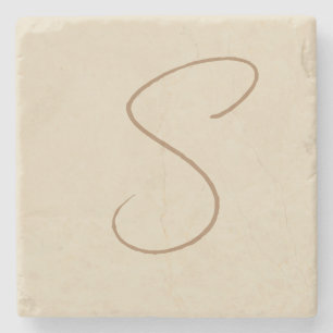 Dessous-de-verre En Pierre Beige Classic manuscrit Monogramme initial