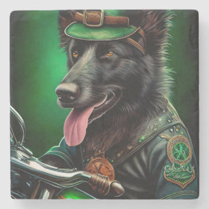 Dessous-de-verre En Pierre Belgian Shepherd conduite vélo St. Patrick's Day