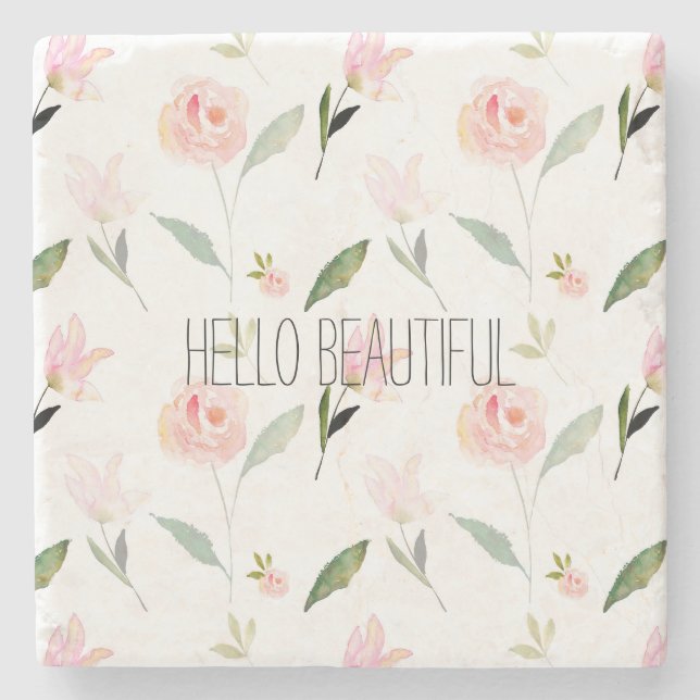 Dessous-de-verre En Pierre Belle Aquarelle Florale Rose (Devant)