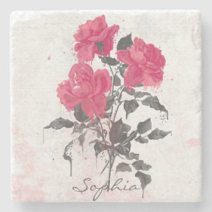 Dessous-de-verre En Pierre Belle aquarelle vintage tendance roses