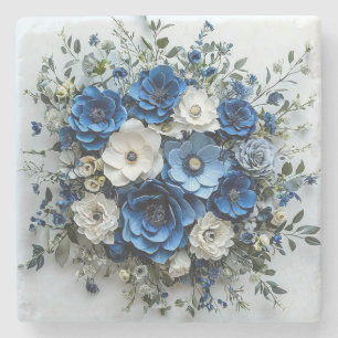 Dessous-de-verre En Pierre Belle composition florale bleue et blanche