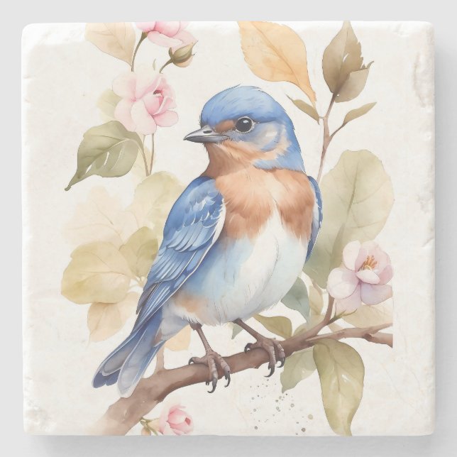 Dessous-de-verre En Pierre Belle peinture à l'aquarelle de Bluebird (Devant)