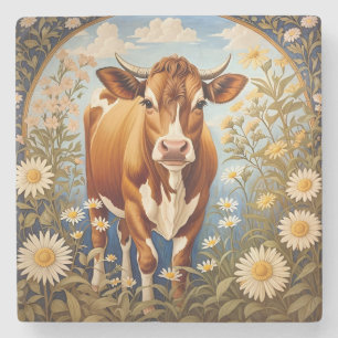 Dessous-de-verre En Pierre Belle vache Jersey dans le champ de marguerite Vin