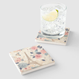 Dessous-de-verre En Pierre Belles Fleurs et Tour Eiffel Paris