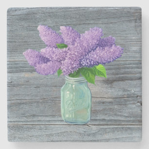 Dessous-de-verre En Pierre Belles Lilacs En Mason Jar Rustique