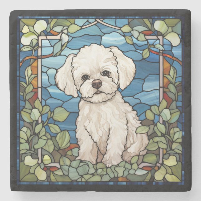 Dessous-de-verre En Pierre Bichon Frise (Devant)