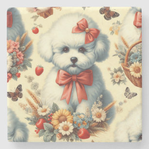 Dessous-de-verre En Pierre Bichon Frisé Vintage