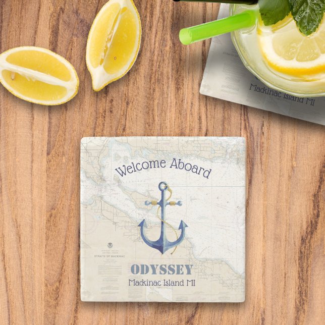 Dessous-de-verre En Pierre Bienvenue à bord 🌊 Mackinac Island Michigan (Welcome Aboard 🌊 Mackinac Island Michigan Stone Coaster
)