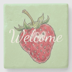 Dessous-de-verre En Pierre Bienvenue fraise dessinée à la main Fruit rouge mi