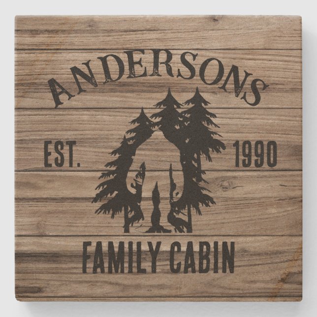 Dessous-de-verre En Pierre Bigfoot Cabine Rustic Wood Famille Nom Personnalis (Devant)